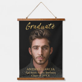 Tapiz Con Marco De Madera Elegante foto vertical de graduado de oro