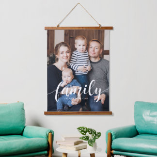 Tapiz Con Marco De Madera Elegante guión "Familia" Foto superpuesta