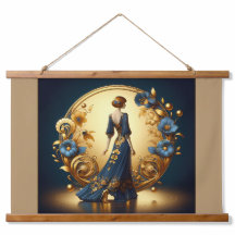 Elegante mujer Art Deco en oro y azul