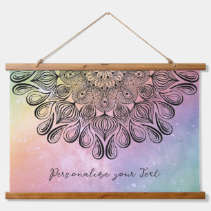 Tapiz Con Marco De Madera Elegante Pastel Mandala Trippy Psicodelic Hippie