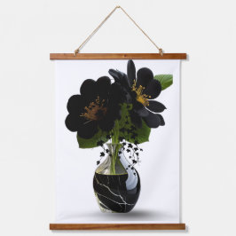 Tapiz Con Marco De Madera Elegante ramo floral negro en jarrón de mármol.