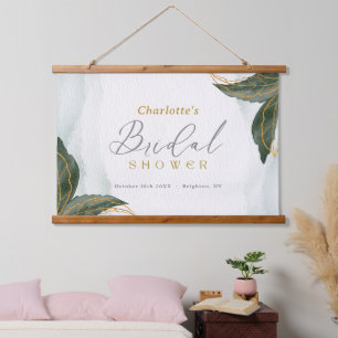 Tapiz Con Marco De Madera Elegante Vegetación Dorada Watercolor Ducha Bridal