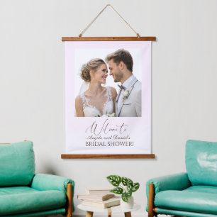 Tapiz Con Marco De Madera Elegante y Tierna Rosa Novia y Novio Ducha Nupcial