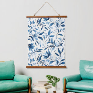Tapiz Con Marco De Madera Elegantes hojas de paisley azul - fondo blanco (1)