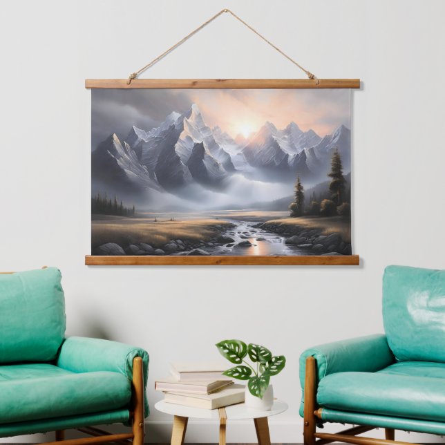 Tapiz Con Marco De Madera Encantado paisaje montañoso Hogar caprichoso (Sala de estar)