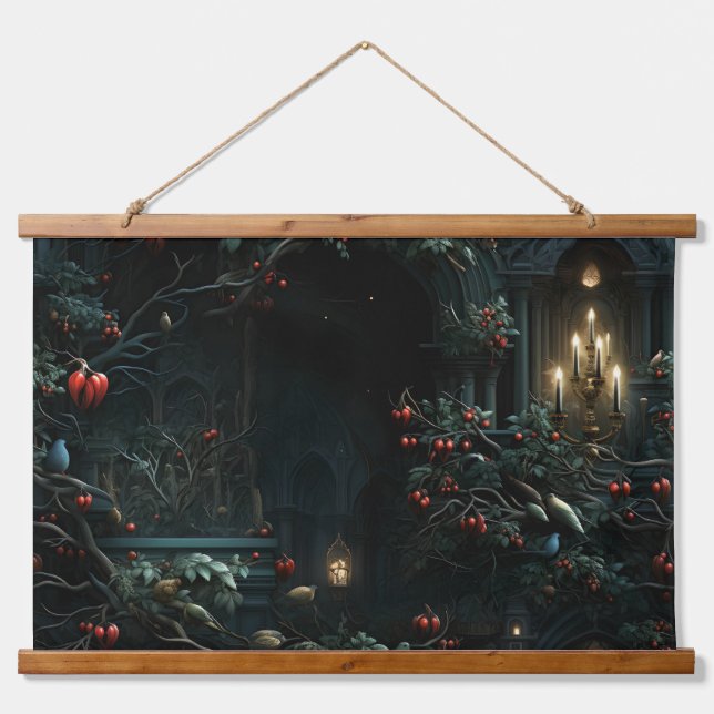 Tapiz Con Marco De Madera Encanto de vacaciones nocturnas Botánico (Anverso )