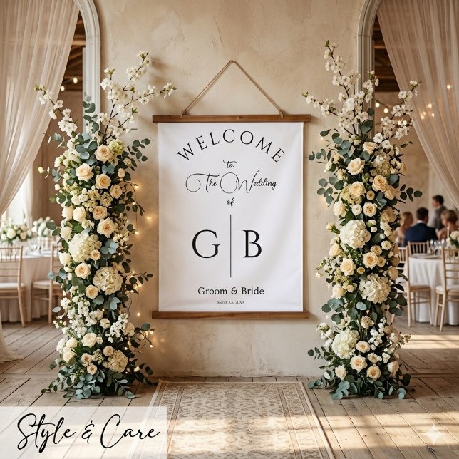 Tapiz Con Marco De Madera Entrada de Recepción de Boda Clean Chic (Clean Chic Wedding Reception Entrance Hanging Tapestry)