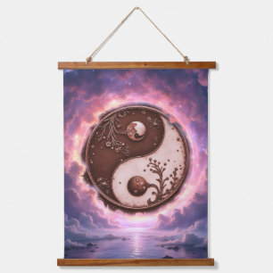 Tapiz Con Marco De Madera Equilibrio a la luz de la luna – Yin Yang de la Lu