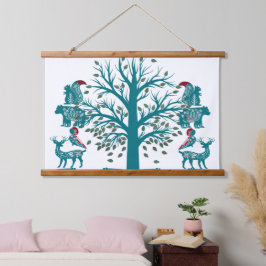 Tapiz Con Marco De Madera Escandinavia Arte Moderno Árbol nórdico Muro de Vi