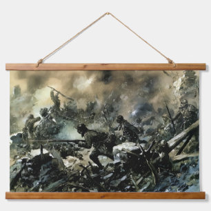 Tapiz Con Marco De Madera Escena de batalla francesa de la Primera Guerra Mu
