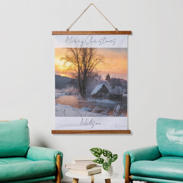 Tapiz Con Marco De Madera Escena de invierno personalizada de Navidad (Sala de estar)