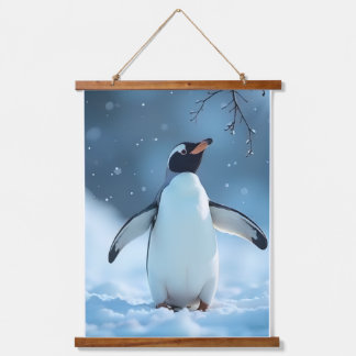 Tapiz Con Marco De Madera Escena de nieve de pingüino ártico serena
