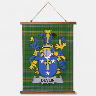 Tapiz Con Marco De Madera Escudo de Armas de Devlin o O_Devlin Familia Crest