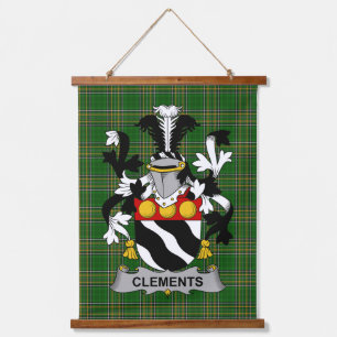 Tapiz Con Marco De Madera Escudo de Armas de la Familia Clements Irlandés