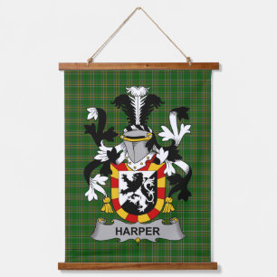 Tapiz Con Marco De Madera Escudo de Armas de la Familia del Arpista Irlandés