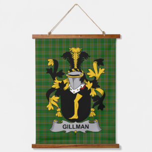 Tapiz Con Marco De Madera Escudo de Armas de la Familia Gillman Irlandesa Cr