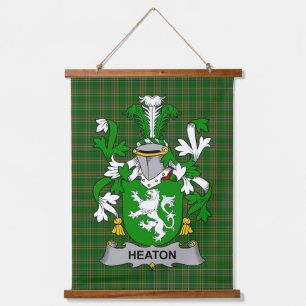 Tapiz Con Marco De Madera Escudo de Armas de la Familia Heaton Irlandesa Cre