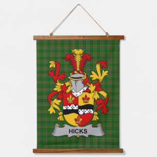 Tapiz Con Marco De Madera Escudo de Armas de la Familia Hicks Irlandés