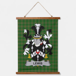 Tapiz Con Marco De Madera Escudo de Armas de la Familia Lewis Irlandesa Cres