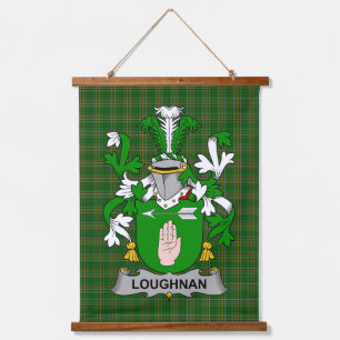 Tapiz Con Marco De Madera Escudo de Armas de la familia Loughnan irlandés u