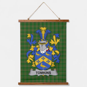 Tapiz Con Marco De Madera Escudo de Armas de la Familia Tomkins Irlandés