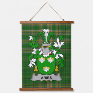 Tapiz Con Marco De Madera Escudo de Armas Familiar Aries Irlandés Cresta