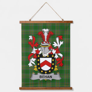 Tapiz Con Marco De Madera Escudo de Armas Familiar Crest Irlandés Behan