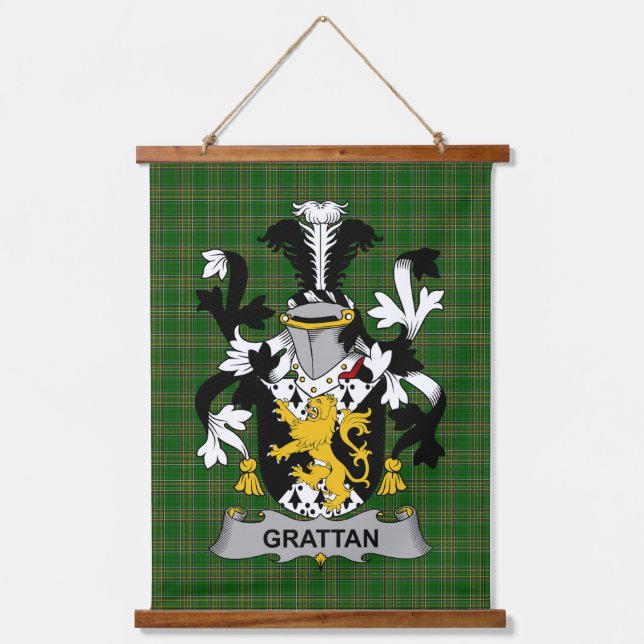 Tapiz Con Marco De Madera Escudo de armas familiar Grattan o McGrattan irlan (Anverso)