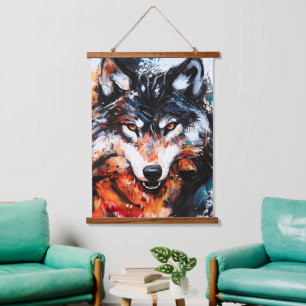 Tapiz Con Marco De Madera Espíritu de lobo salvaje abstracto