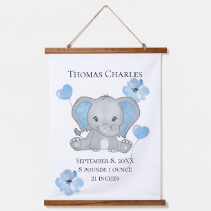 Tapiz Con Marco De Madera Estadísticas de Nacimiento Personalizadas Elefante