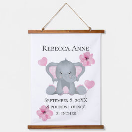 Tapiz Con Marco De Madera Estadísticas de nacimiento personalizadas elefante