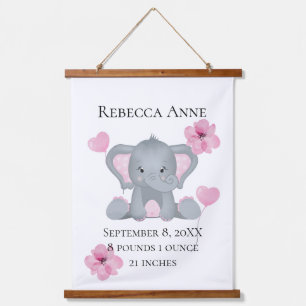 Tapiz Con Marco De Madera Estadísticas de nacimiento personalizadas elefante