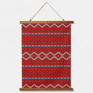 Tapiz Con Marco De Madera Estampado geométrico rojo y turquesa de las mesas