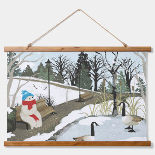 Tapiz Con Marco De Madera Estanque de patos - Invierno