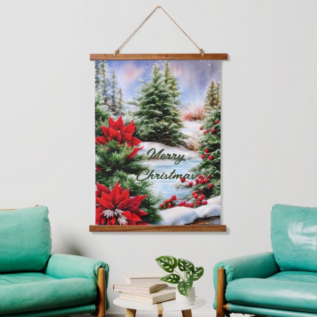 Tapiz Con Marco De Madera estanque navideño nevado (Sala de estar)