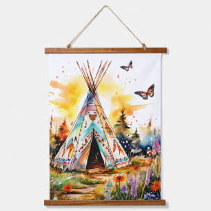 Tapiz Con Marco De Madera ¡Estás En Casa! TeePee colorido con flores silvest