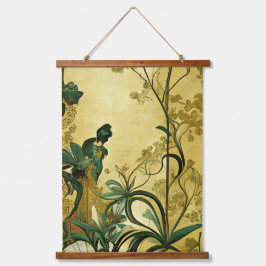 Tapiz Con Marco De Madera Estilo Art Deco Chinoiserie Botánica Imprimir