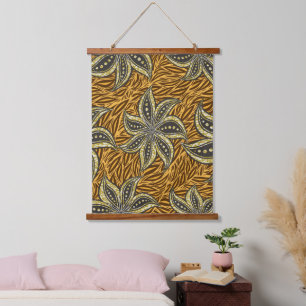 Tapiz Con Marco De Madera Estilo de Batik Floral Resumen Africano