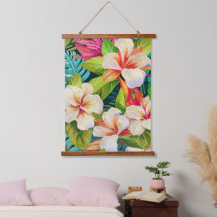 Tapiz Con Marco De Madera Estilo de pintura al óleo floral tropical