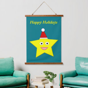 Tapiz Con Marco De Madera Estrella feliz de Navidades pequeños Personalizado