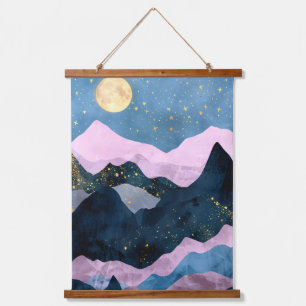 Tapiz Con Marco De Madera Estrellas lunares minimalistas Valle celestial de