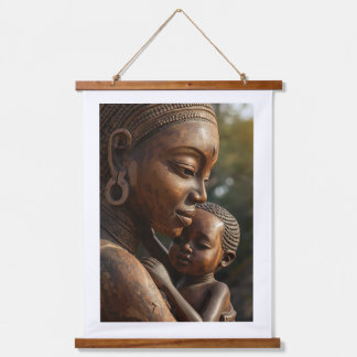 Tapiz Con Marco De Madera "Eternal Embrace" – Hand-Carved African Mother & C