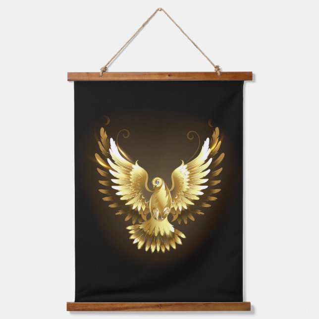 Tapiz Con Marco De Madera Falsa paloma de paz del Relieve metalizado dorado  (Anverso)