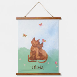 Tapiz Con Marco De Madera Familia de gatos amorosos