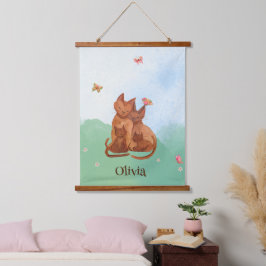 Tapiz Con Marco De Madera Familia de gatos amorosos