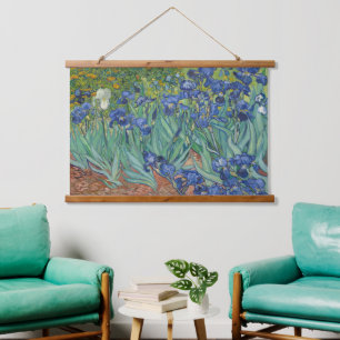 Tapiz Con Marco De Madera Famoso cuadro de lirios azules al óleo de Van Gogh