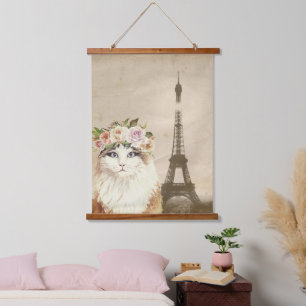 Tapiz Con Marco De Madera Fancy Cat & Eiffel Tower
