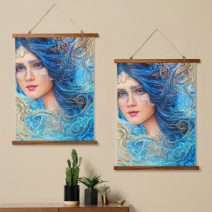 Tapiz Con Marco De Madera Fantasía Abstract Wave Goddess