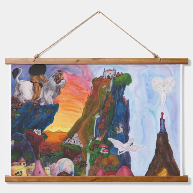 Tapiz Con Marco De Madera Fantasía acuarela Ilustracion Diosa aventura (Anverso )