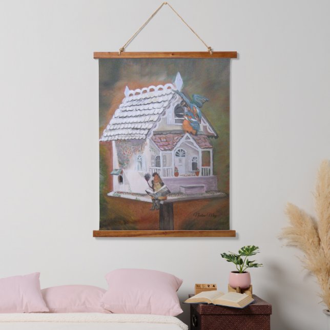 Tapiz Con Marco De Madera Fantasy Kingfisher Birdcage (Dormitorio)